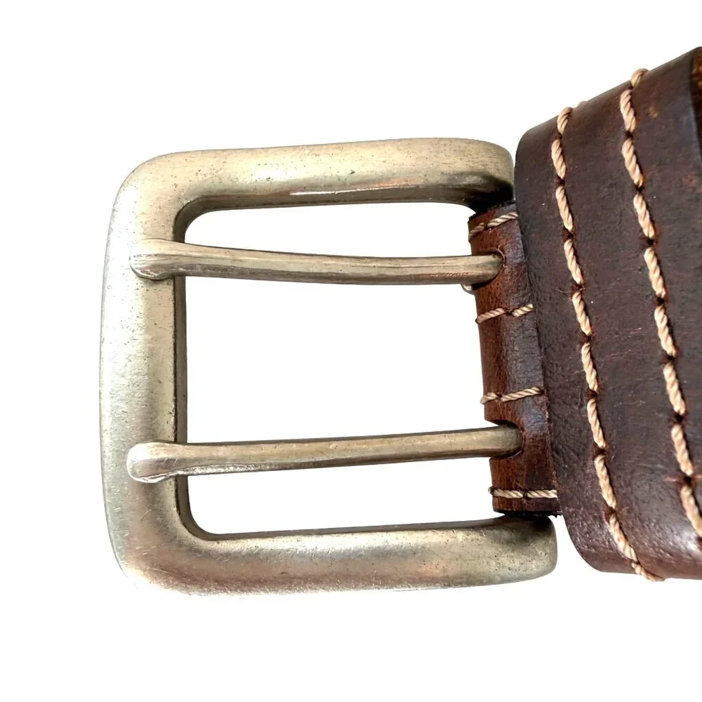 Aeropostale Men's Belt Medium Brown Genuine Leather Double Prong 9003 Vintage